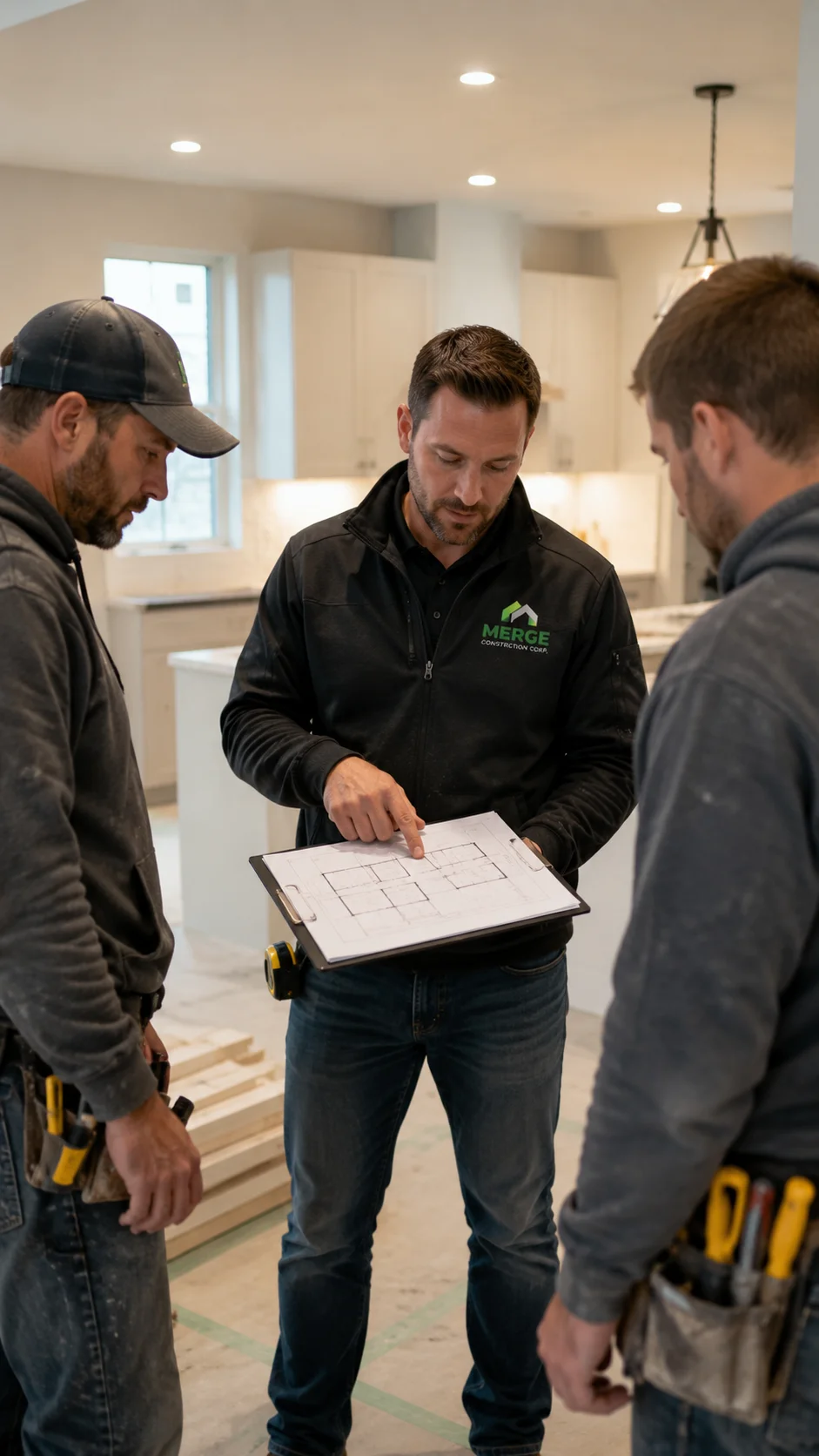 Contractor coordinating multiple stages of a full home renovation project