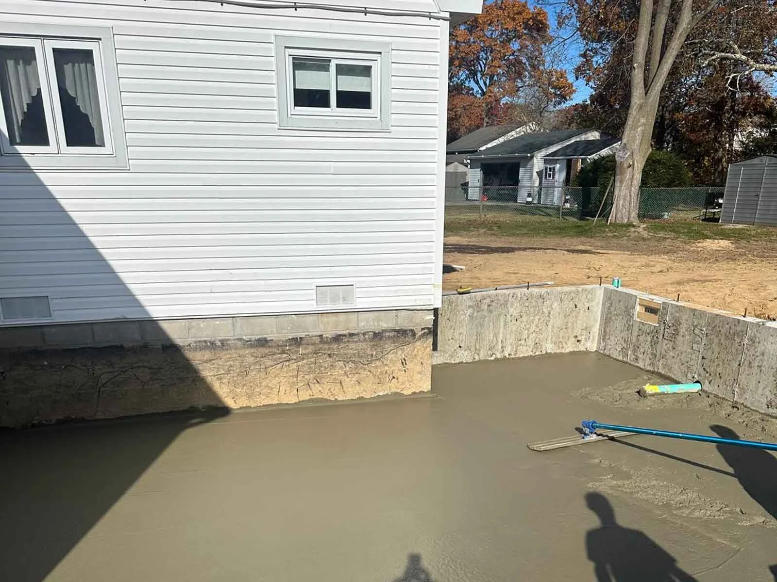 Concrete foundation for a residential home addition project in Suffolk County