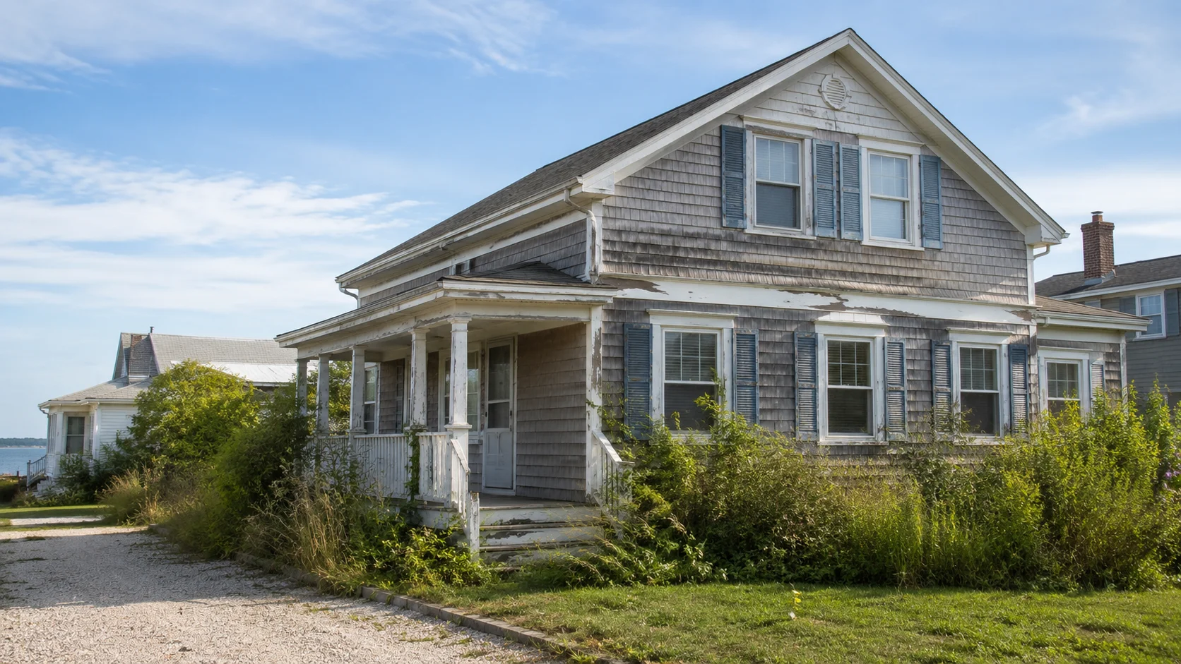 Residential property being evaluated for maintenance and preservation needs in Suffolk County